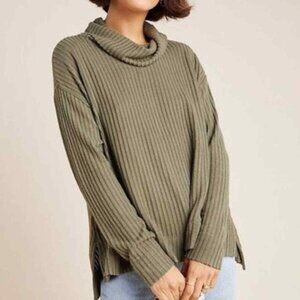 Anthropologie Maeve Vanna Cowl Neck Sweater Green Ribbed Pullover Size XSmall